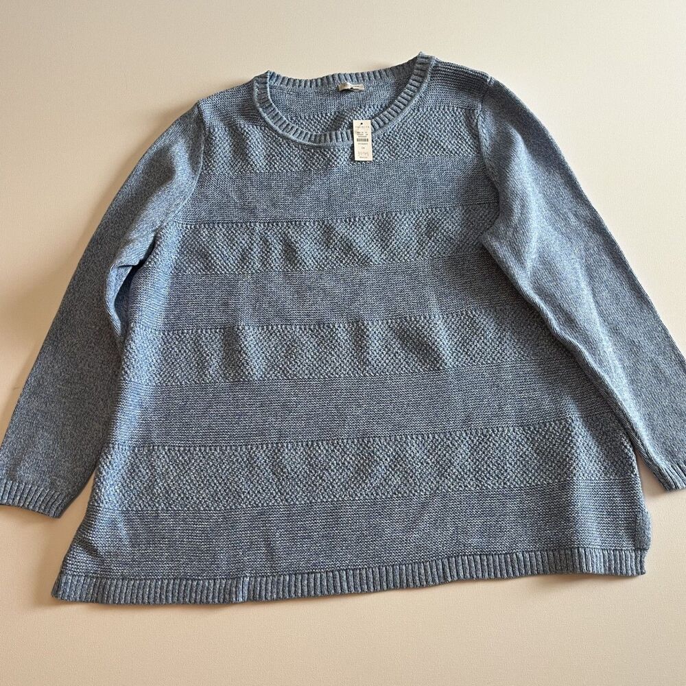 NWT Talbots Light Blue Textured Mixed-Stitch Crewneck Pullover Sweater 3X